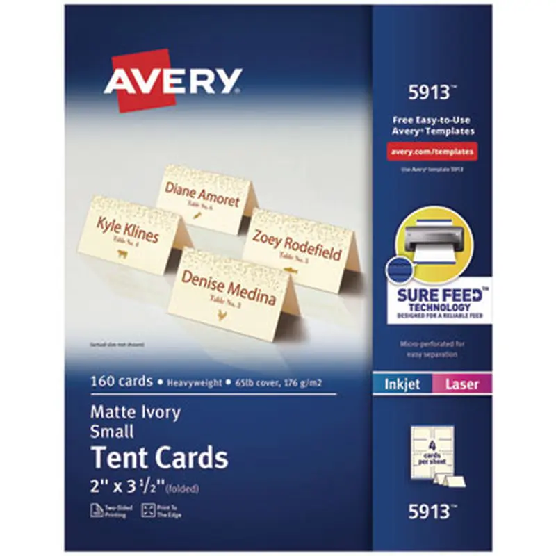 Small Tent Card, Ivory, 3.5 x 2, 4 Cards/Sheet, 40 Sheets/Pack - Tent Cards | Avery