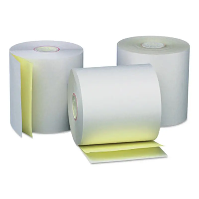 Carbonless Paper Rolls, 0.44" Core, 3" x 90 ft, White/Canary, 50/Carton - Roll Paper | Universal