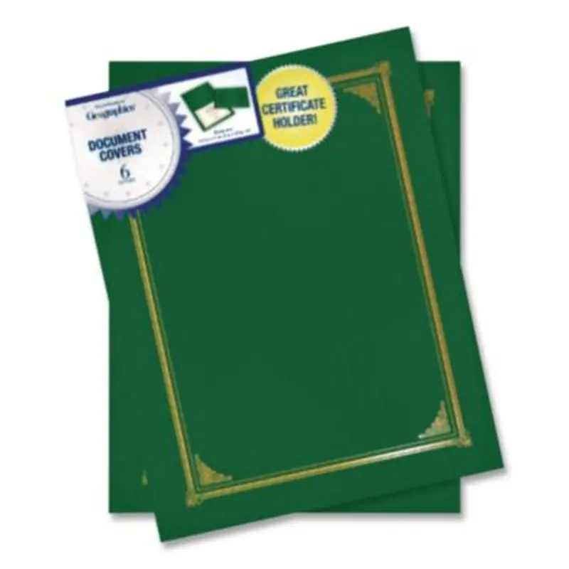 Certificate/Document Cover, 12.5 x 9.75, Green, 6/Pack - Document Holders | Geographics
