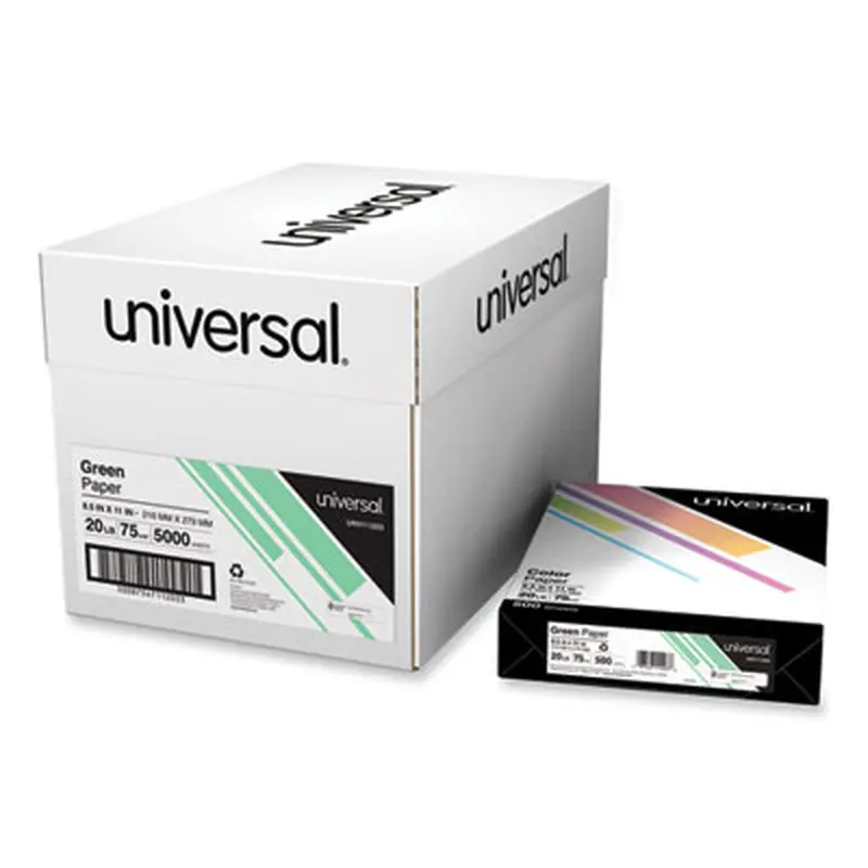 Deluxe Colored Paper, 20 lb Bond Weight, 8.5 x 11, Green, 500 Sheets/Ream, 10 Reams/Carton - Copy Paper | Universal