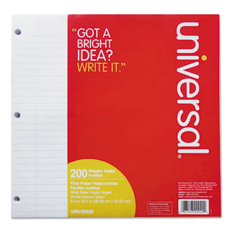 Filler Paper, 3-Hole, 8 x 10.5, Wide/Legal Rule, 200/Pack - Filler Paper | Universal