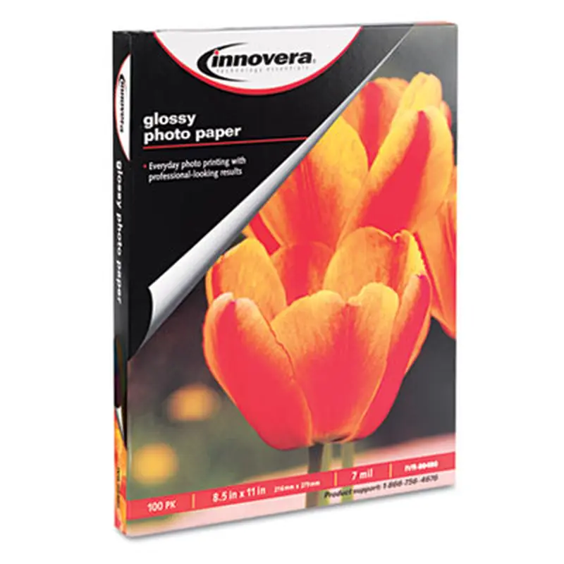 Glossy Photo Paper, 7 mil, 8.5 x 11, Glossy White, 100/Pack - Photo Print Paper | Innovera