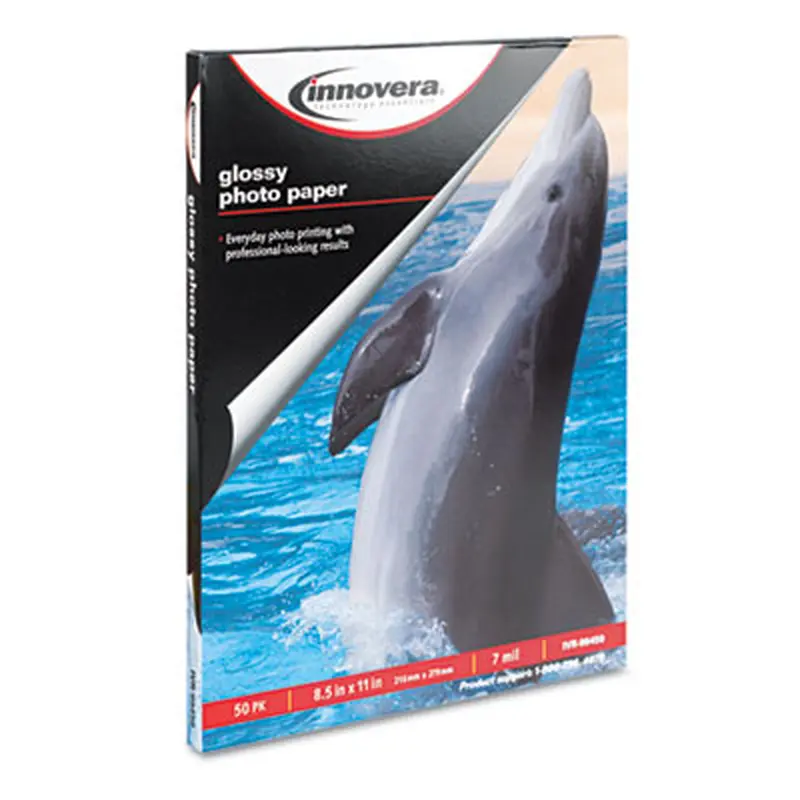 Glossy Photo Paper, 7 mil, 8.5 x 11, Glossy White, 50/Pack - Photo Print Paper | Innovera