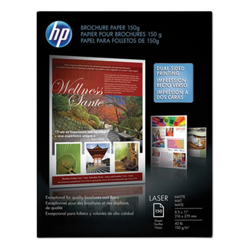 Laser Matte Brochure Paper, 112 Bright, 40 lb Bond Weight, 8.5 x 11, White, 150/Pack - Card/Cover Stock | HP