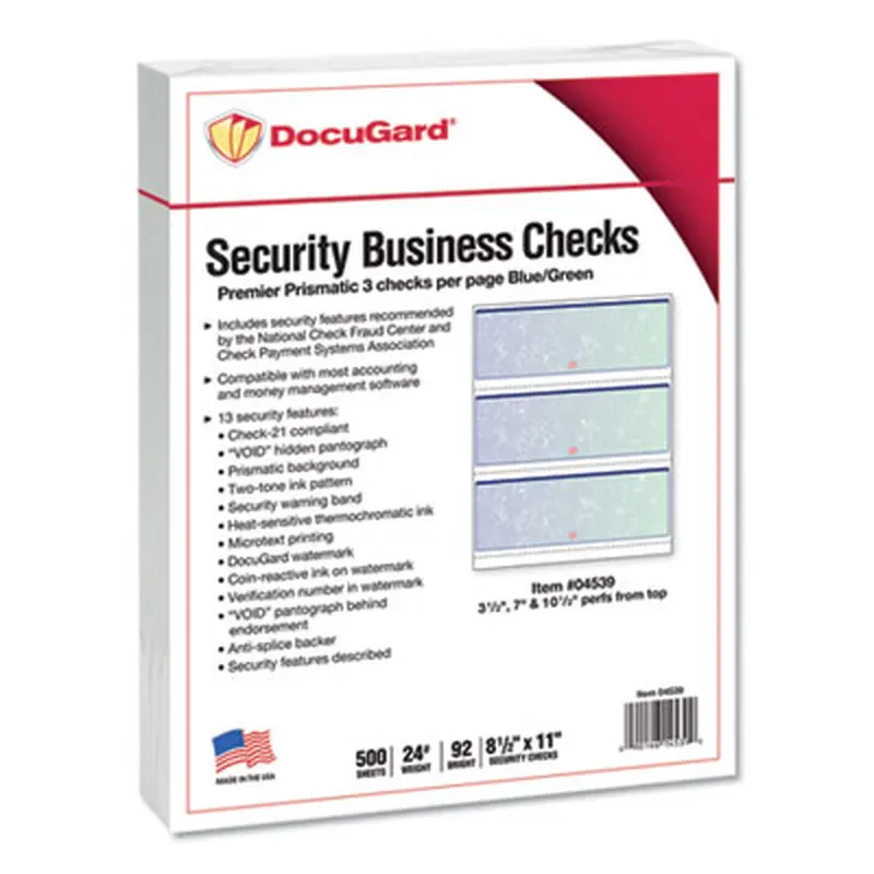 Premier Prismatic Check, 13 Features, 8.5 x 11, Blue/Green Prismatic, 500/Ream - Office Paper | DocuGard