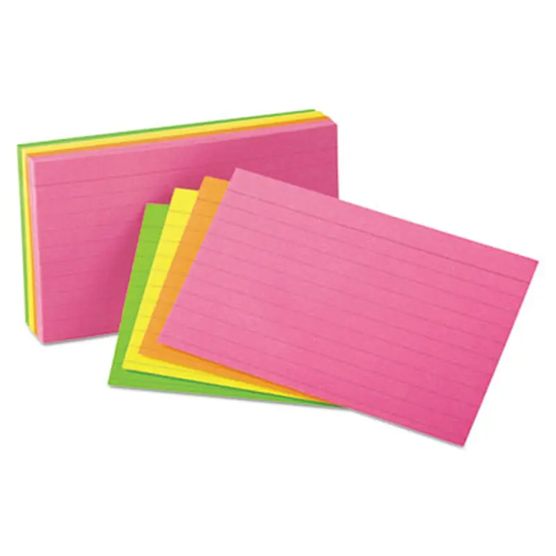 Ruled Index Cards, 3 x 5, Glow Green/Yellow, Orange/Pink, 100/Pack - Index Cards | Oxford