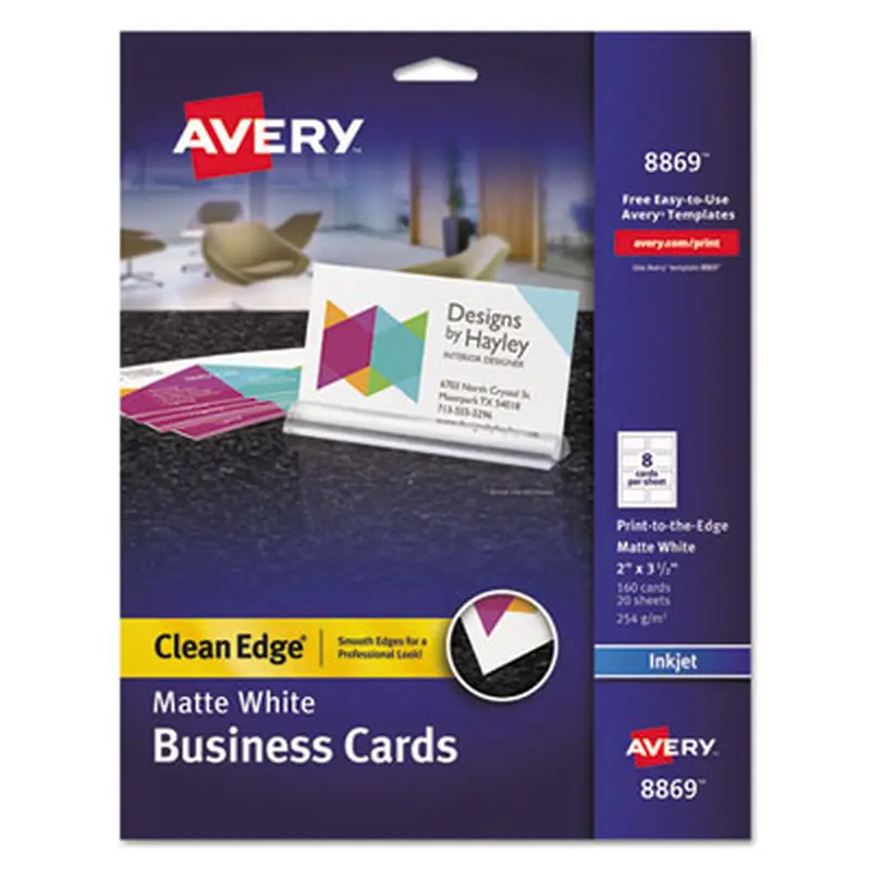 True Print Print-to-the-Edge Premium Business Cards, Inkjet, 2 x 3.5, White, 8 Cards Sheet, 20 Sheets/Pack - Business Cards | Avery