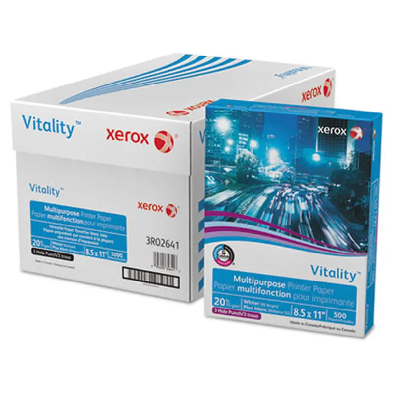 Vitality Multipurpose Print Paper, 92 Bright, 3-Hole, 20 lb Bond Weight, 8.5 x 11, 500 Sheets/Ream, 10 Reams/Carton - Copy Paper | xerox