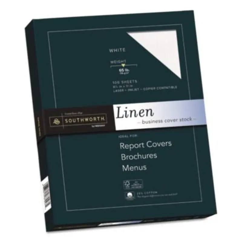 25% Cotton Linen Cover Stock, 65 lb Cover Weight, 8.5 x 11, 100/Pack - Card/Cover Stock | Southworth