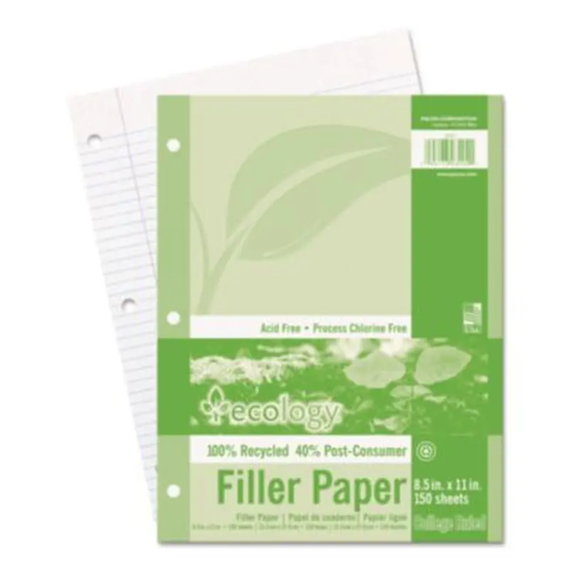Ecology Filler Paper, 3-Hole, 8.5 x 11, Medium/College Rule, 150/Pack - Filler Paper | Pacon