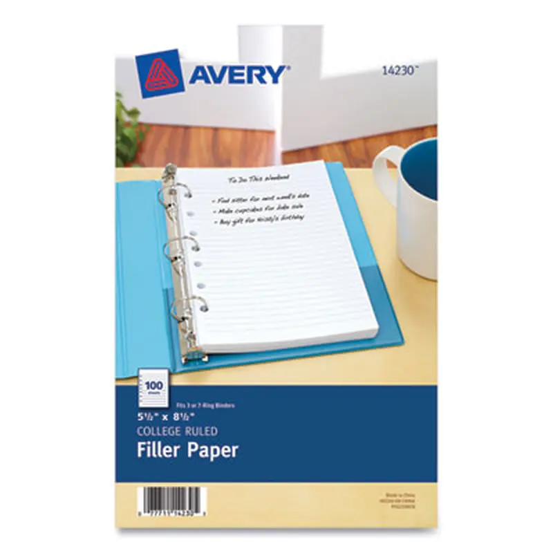 Mini Size Binder Filler Paper, 7-Hole Side Punched, 5.5 x 8.5, College Rule, 100/Pack - Filler Paper | Avery