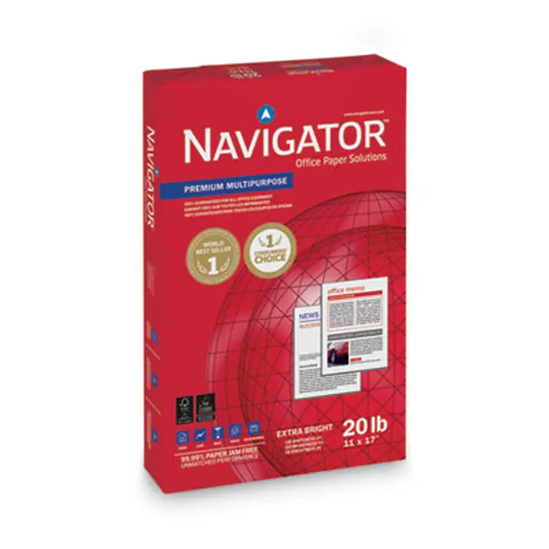 Premium Multipurpose Copy Paper, 97 Bright, 20 lb Bond Weight, 11 x 17, White, 500 Sheets/Ream, 5 Reams/Carton - Copy Paper | Navigator