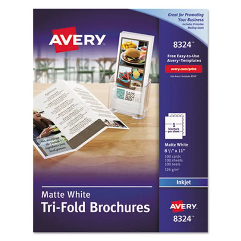 Tri-Fold Brochures, 92 Bright, 85 lb Text Weight, 8.5 x 11, Matte White, 100/Pack - Card/Cover Stock | Avery
