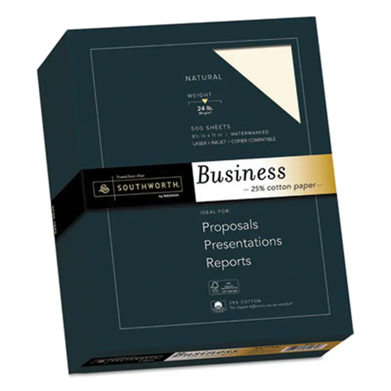 25% Cotton Business Paper, 24 lb Bond Weight, 8.5 x 11, Natural, 500 Sheets/Ream - Resume/Stationery Paper | Southworth