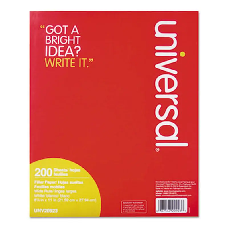Filler Paper, 3-Hole, 8.5 x 11, Wide/Legal Rule, 200/Pack - Filler Paper | Universal