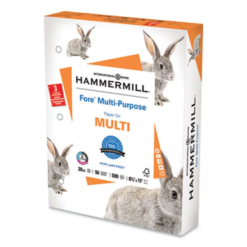 Fore Multipurpose Print Paper, 96 Bright, 3-Hole, 20 lb Bond Weight, 8.5 x 11, White, 500 Sheets/Ream - Copy Paper | Hammermill
