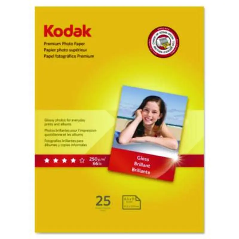 Premium Photo Paper, 8.5 mil, 8.5 x 11, Glossy White, 25/Pack - Photo Print Paper | Kodak