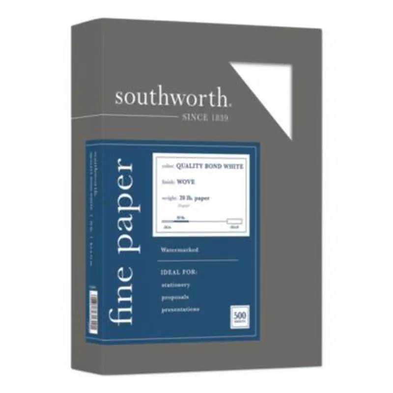 Quality Bond Business Paper, 95 Bright, 20 lb Bond Weight, 8.5 x 11, White, 500/Ream - Resume/Stationery Paper | Southworth