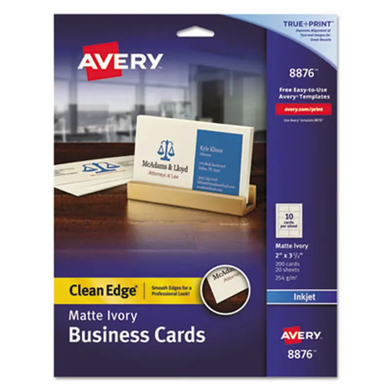 True Print Premium Clean Edge Business Cards, Inkjet, 2 x 3.5, Ivory, 10 Cards Sheet, 20 Sheets/Pack - Business Cards | Avery