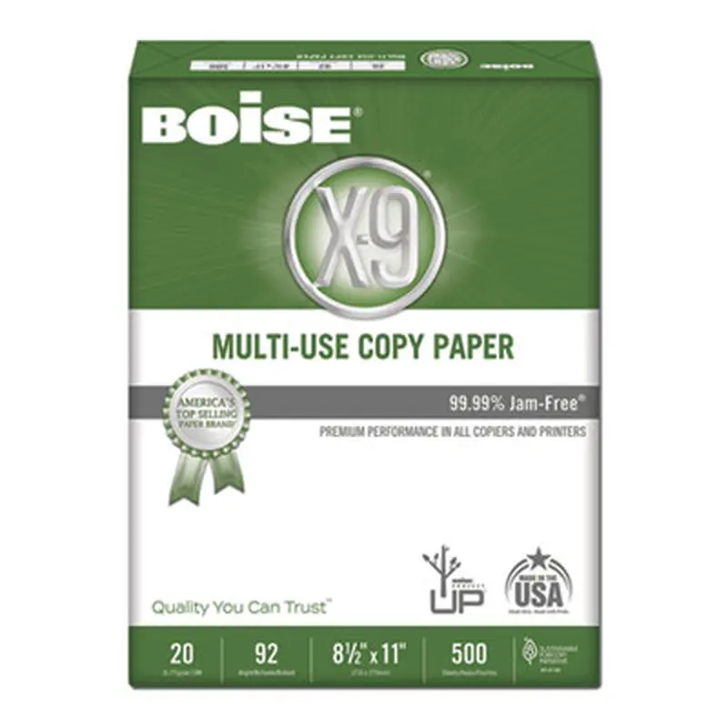 X-9 Multi-Use Copy Paper, 92 Bright, 20 lb Bond Weight, 8.5 x 11, White, 500 Sheets/Ream, 5 Reams/Carton - Copy Paper | Boise