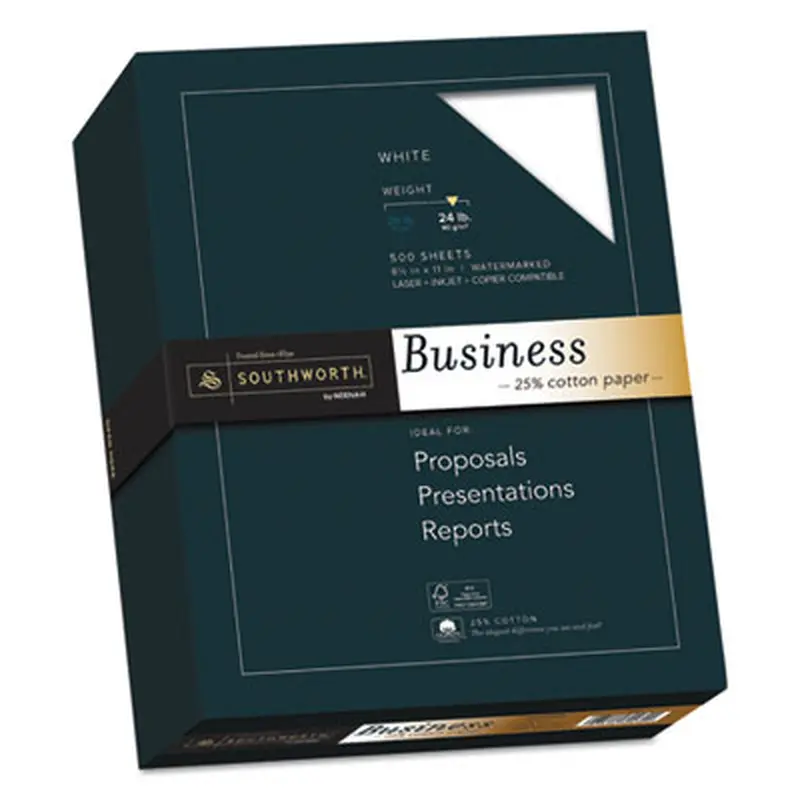 25% Cotton Business Paper, 95 Bright, 24 lb Bond Weight, 8.5 x 11, White, 500 Sheets/Ream - Resume/Stationery Paper | Southworth