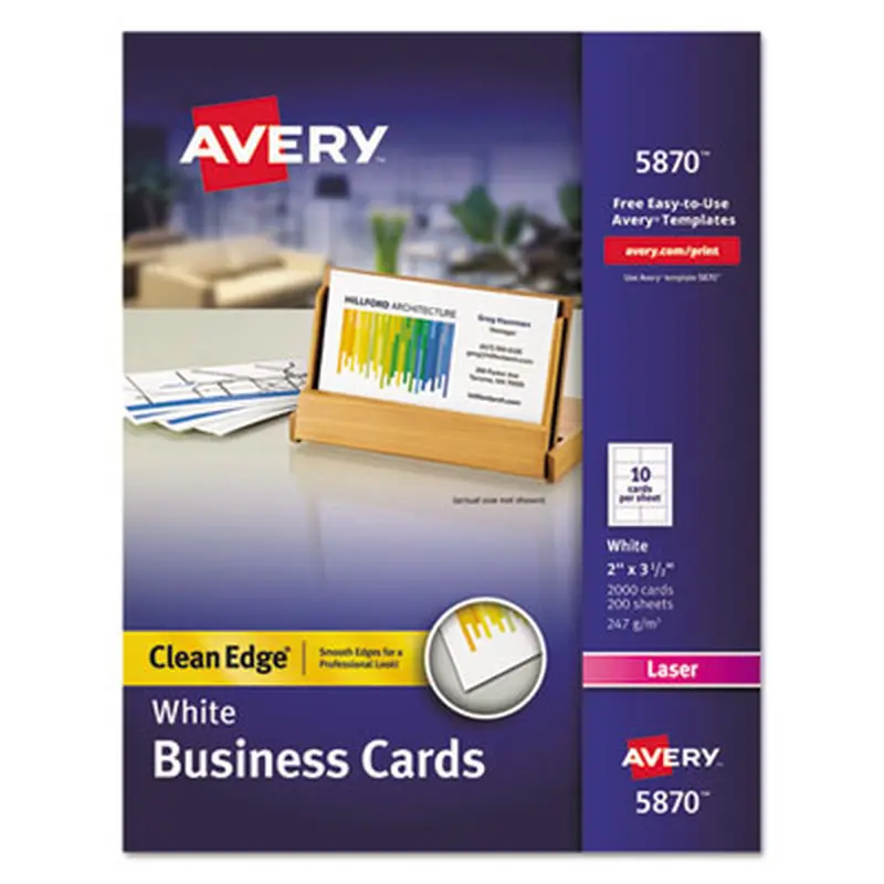 Clean Edge Business Card Value Pack, Laser, 2 x 3.5, White, 10 Cards/Sheet, 200 Sheets/Box - Business Cards | Avery