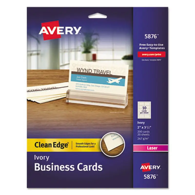 Clean Edge Business Cards, Laser, 2 x 3.5, Ivory, 10 Cards/Sheet, 20 Sheets/Pack - Business Cards | Avery