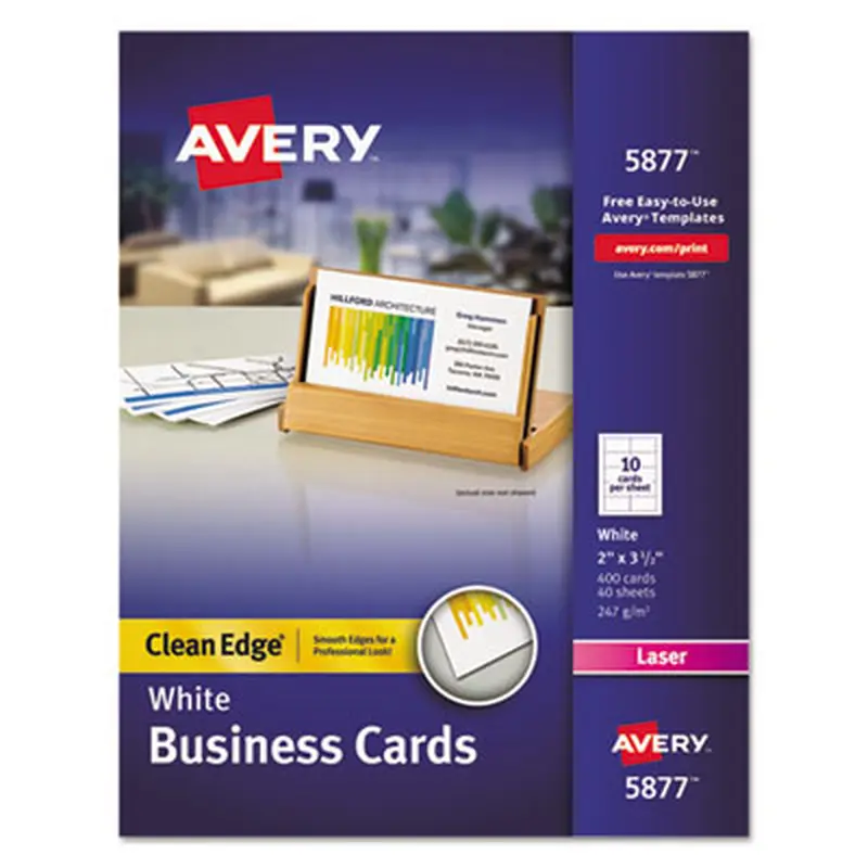 Clean Edge Business Cards, Laser, 2 x 3.5, White, 10 Cards/Sheet, 40 Sheets/Box - Business Cards | Avery
