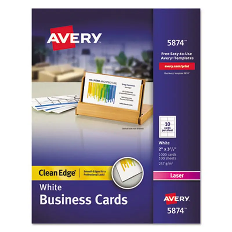 Clean Edge Business Cards Value Pack, Laser, 2 x 3.5, White, 10 Cards/Sheet, 100 Sheets/Box - Business Cards | Avery