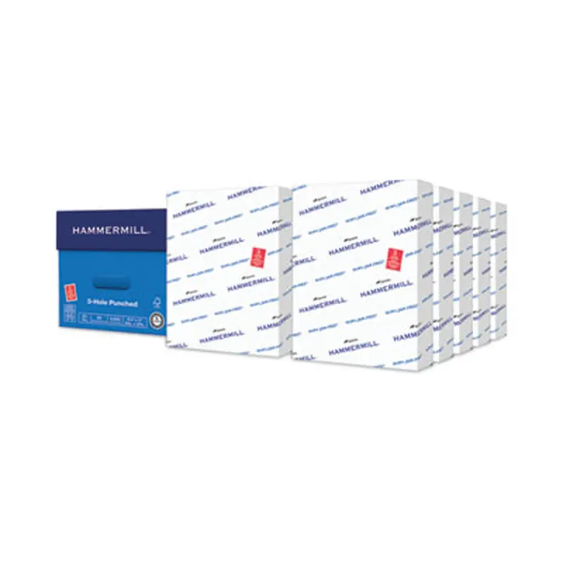 Copy Plus Print Paper, 92 Bright, 3-Hole, 20 lb Bond Weight, 8.5 x 11, White, 500 Sheets/Ream, 10 Reams/Carton - Copy Paper | Hammermill