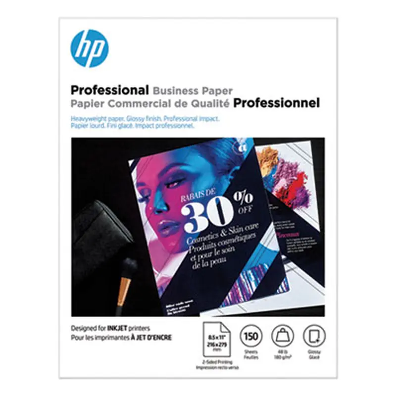 Inkjet Brochure Paper, 98 Bright, 48 lb Bond Weight, 8.5 x 11, White, 150/Pack - Card/Cover Stock | HP