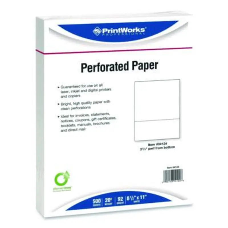 Perforated Paper, 92 Bright, Perforated 3.66" from Bottom, 8.5 x 11, White, 500 Sheets/Ream, 5 Reams/Carton - Copy Paper | PrintWorks Professional