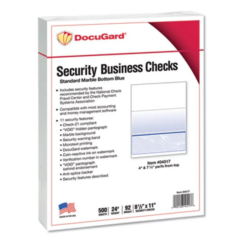Standard Security Check, 11 Features, 8.5 x 11, Blue Marble Bottom, 500/Ream - Office Paper | DocuGard