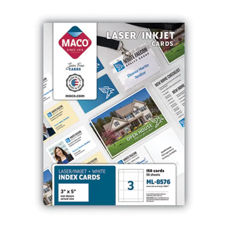 Unruled Microperforated Laser/Inkjet Index Cards, 3 x 5, White, 150 Cards, 3 Cards/Sheet, 50 Sheets/Box - Index Cards | MACO