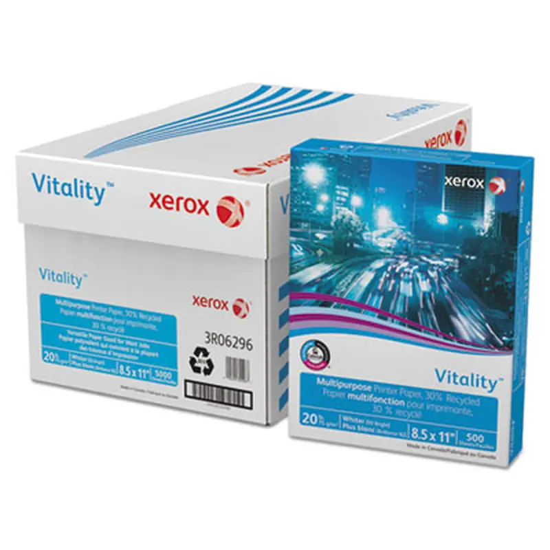 Vitality 30% Recycled Multipurpose Paper, 92 Bright, 20 lb Bond Weight, 8.5 x 11, White, 500/Ream - Copy Paper | xerox