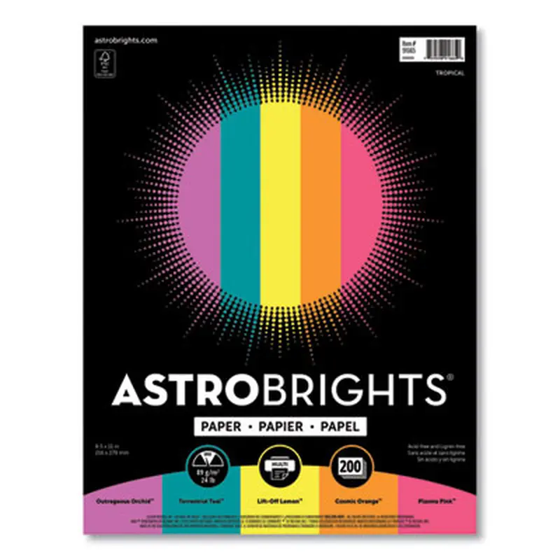 Color Paper - "Tropical" Assortment, 24 lb Bond Weight, 8.5 x 11, Assorted Tropical Colors, 500/Ream - Copy Paper | Astrobrights