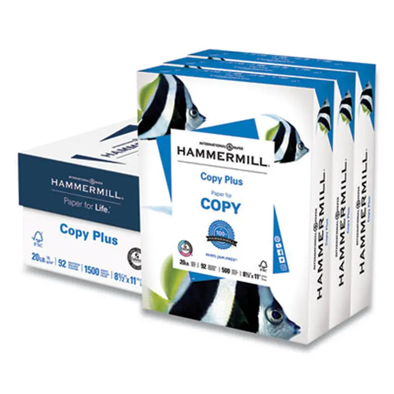 Copy Plus Print Paper, 92 Bright, 20 lb Bond Weight, 8.5 x 11, White, 500 Sheets/Ream, 3 Reams/Carton - Copy Paper | Hammermill