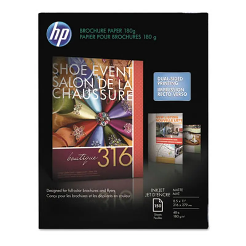 Inkjet Brochure Paper, 98 Bright, 48 lb Bond Weight, 8.5 x 11, White, 150/Pack - Card/Cover Stock | HP