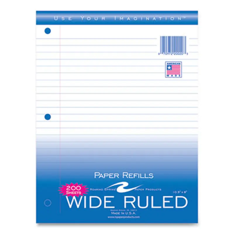 Notebook Filler Paper, 3-Hole, 8 x 10.5, Wide/Legal Rule, 200/Pack - Filler Paper | Roaring Spring