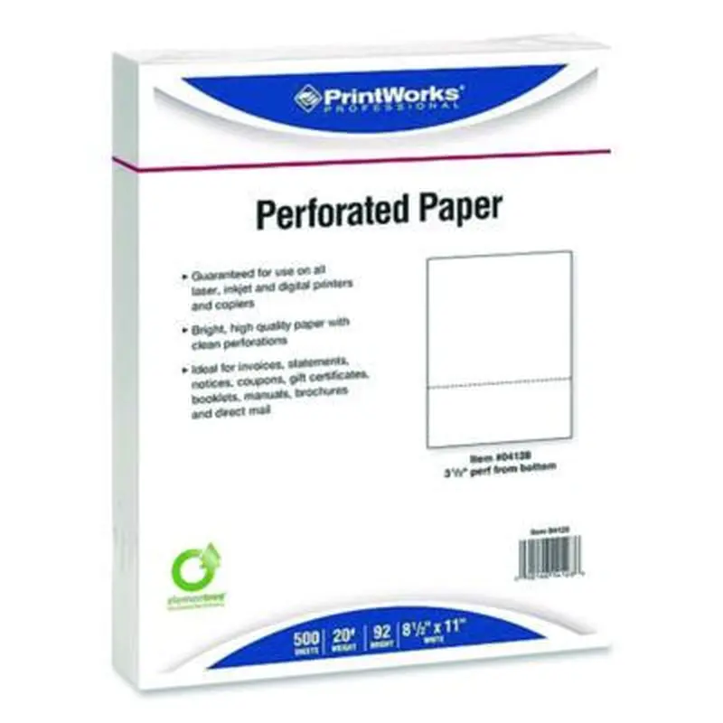 Perforated Paper, 92 Bright, Perforated 3.5" from Bottom, 8.5 x 11, White, 500 Sheets/Ream, 5 Reams/Carton - Copy Paper | PrintWorks Professional