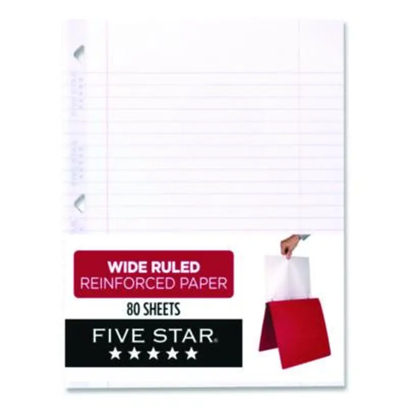 Reinforced Filler Paper, 3-Hole, 8 x 10.5, Wide/Legal Rule, 80/Pack - Filler Paper | Five Star