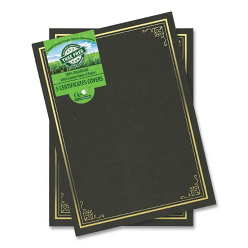 Certificate/Document Cover, 9.75" x 12.5", Black With Gold Foil, 5/Pack - Document Holders | Geographics