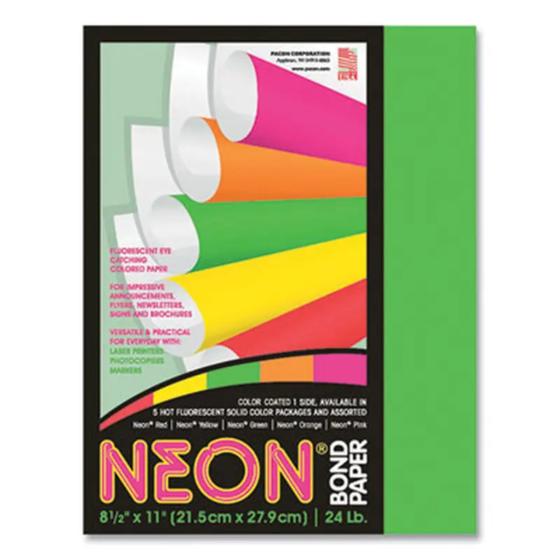 Neon Multi-Purpose Paper, 24 lb Bond Weight, 8.5 x 11, Green, 100/Pack - Copy Paper | Pacon