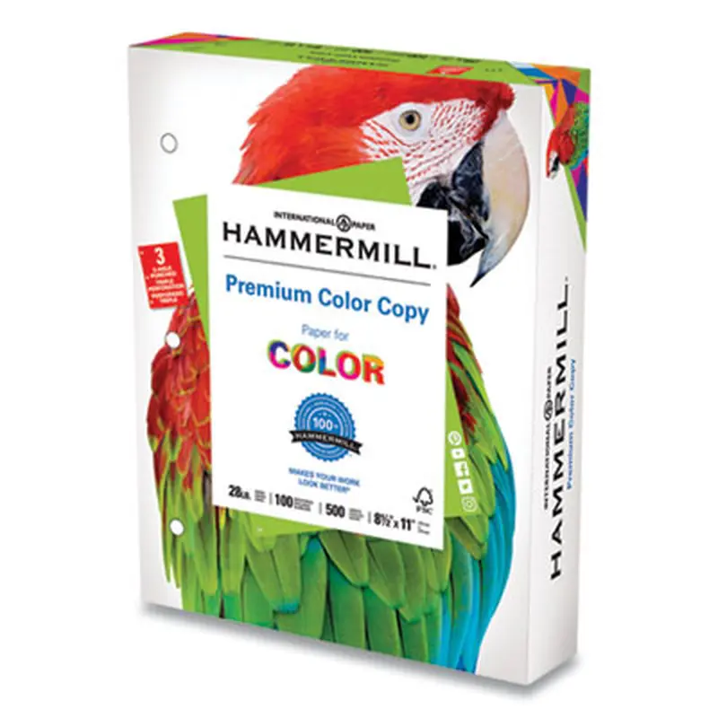 Premium Color Copy Print Paper, 100 Bright, 3-Hole, 28 lb Bond Weight, 8.5 x 11, Photo White, 500 Sheets/Ream, 8 Reams/Carton - Copy Paper | Hammermill