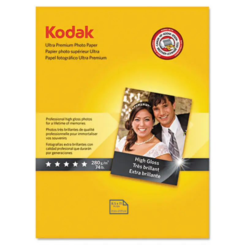 Ultra Premium Photo Paper, 10 mil, 8.5 x 11, High-Gloss White, 25/Pack - Photo Print Paper | Kodak