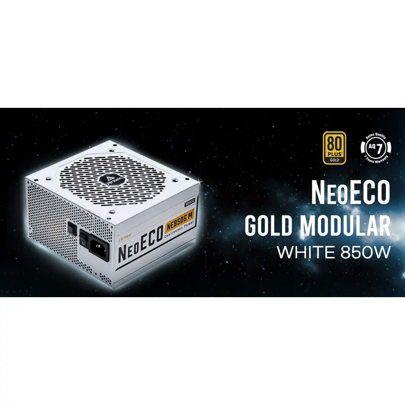 Antec NE 850w 80  Gold, Fully-Modular, LLC DC, White 1x EPS 8PIN, 120mm Silent Fan, Japanese Caps, ATX Power Supply, PSU, PCIE 5.0 Rdy. 7yrs Wty