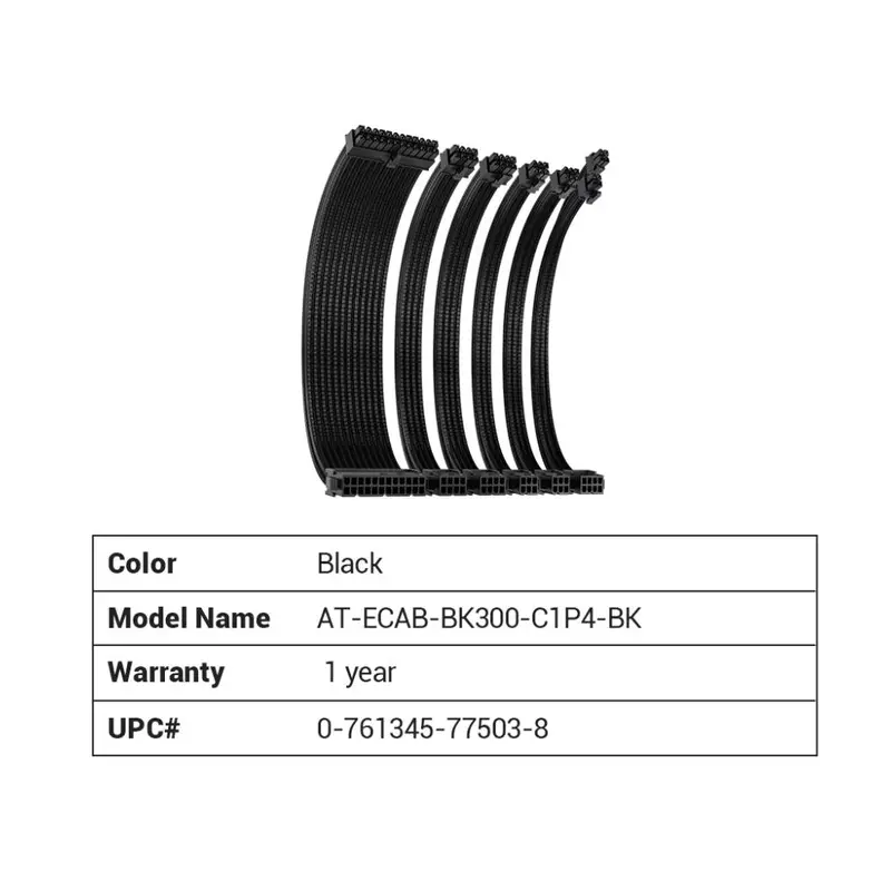 Antec CIP4 Cable Kit Black - 6 Pack, 24ATX, 4 4 EPS, 16AWG Thicker, High Performance 300mm long Length. Premium Sleeved & Universal