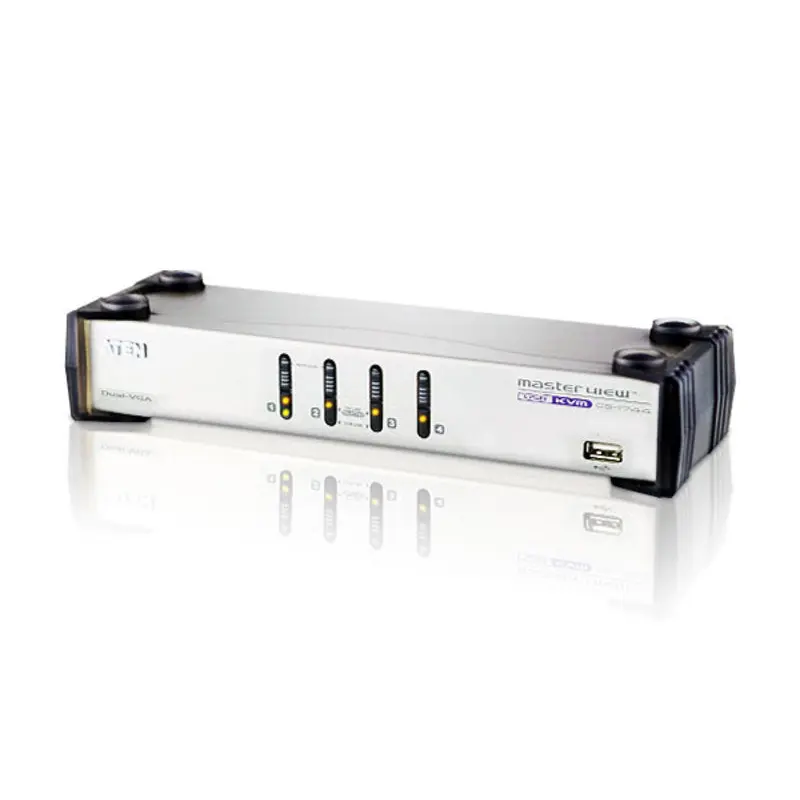Aten Desktop KVMP Switch 4 Port Dual Display VGA w/ audio, 4x Custom KVM Cables Included, 2x USB Port, Selection Via Front Panel