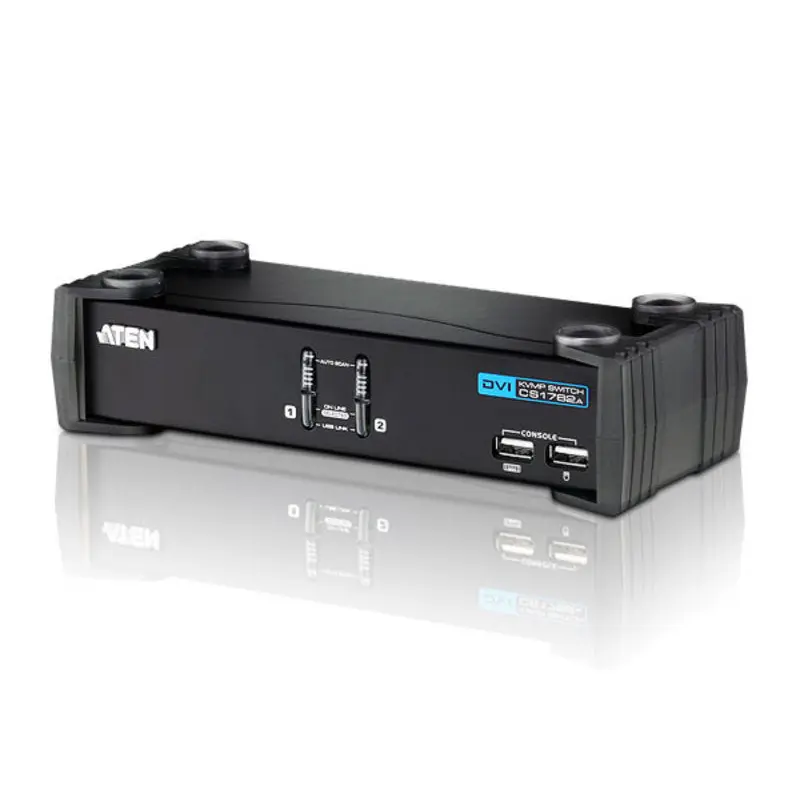 Aten Desktop KVMP Switch 2 Port Single Display DVI w/ audio, 2x Custom KVM Cables Included, 2x USB Port, Selection Via Front Panel