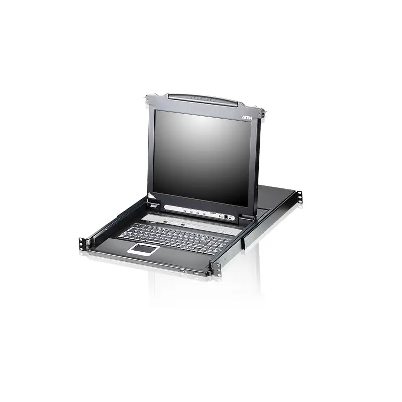 Aten Rackmount KVM Switch Single Rail 8 Port VGA PS/2-USB w/ 19' LCD Display, 2x Custom KVM Cables, 1280x1024@75hz Display, LED Illumination